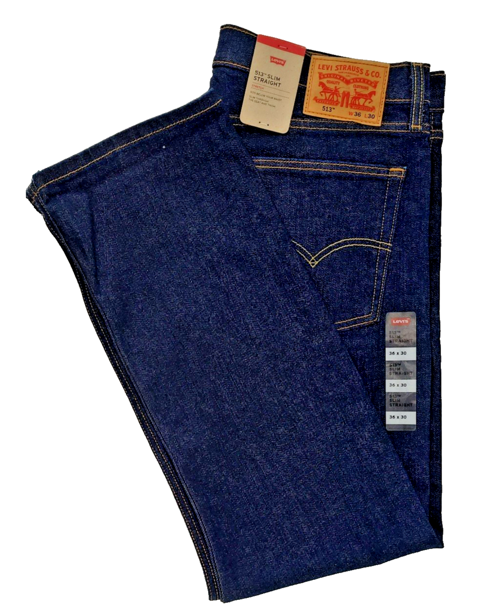 Levi's 513 Slim Straight Jeans Mens 36x30 Dark Wash Indigo Stretch Denim NWT $70